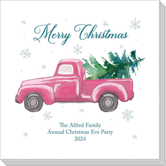 Vintage Red Truck Christmas Tree Napkins